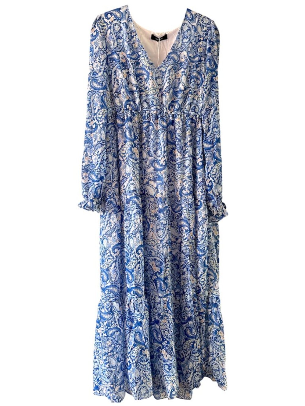 Dokotoo Blue Paisley Floral Long Sleeve Maxi Dress Large NWT